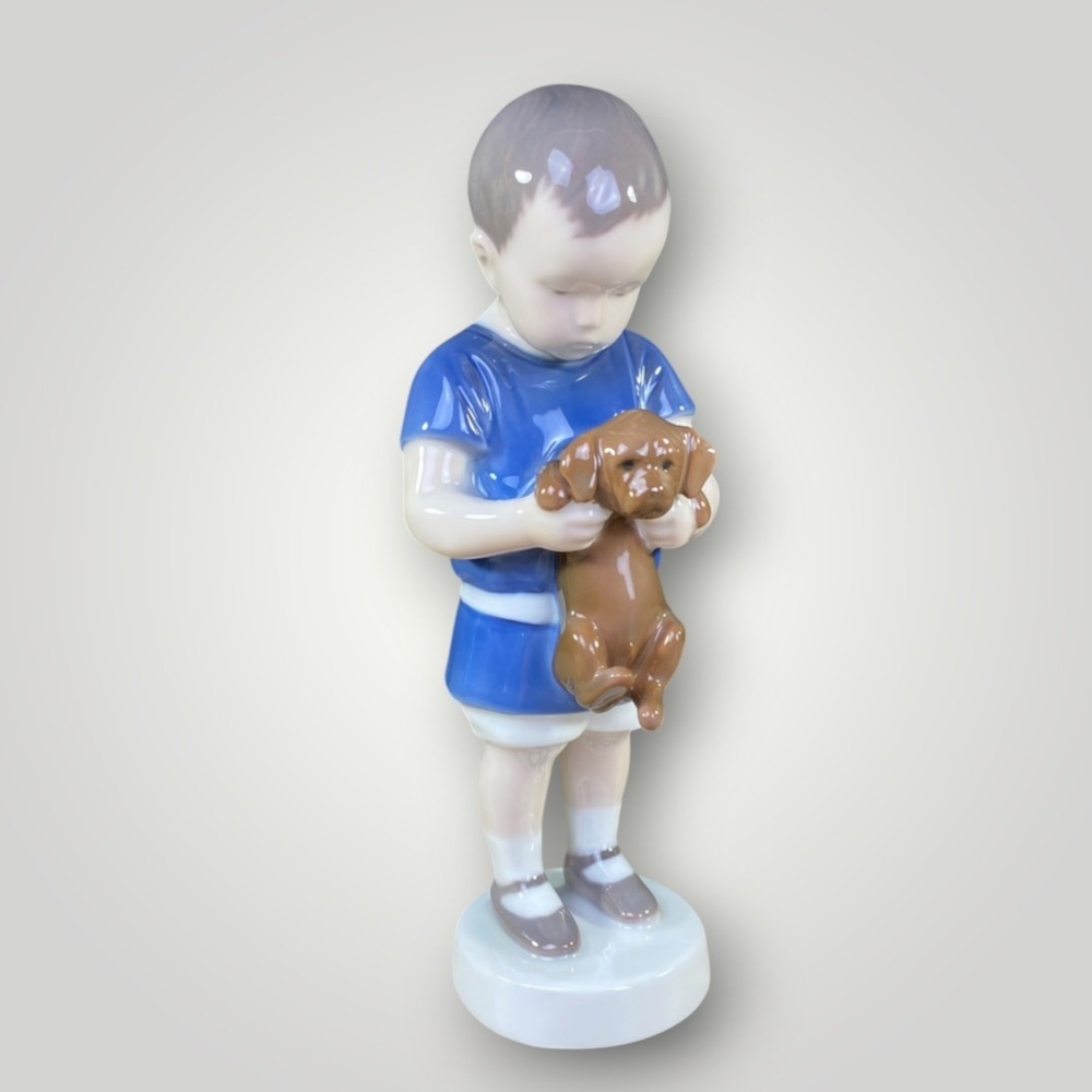 Bing & Grondahl Boy With Puppy Figurine 1747 Denmark Vintage 1970s